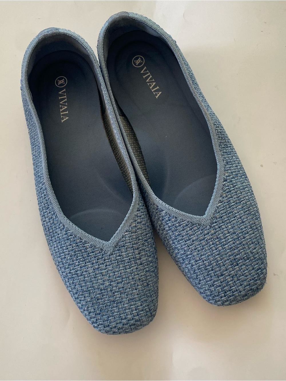 Vivaia Margot 2.0 Square Toe Woven Ballet Flats Blue Sz 38 Sz 7-7.5 US